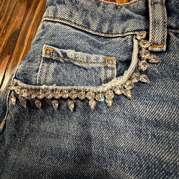 ANTHROPOLOGIE rhinestone embellished Denim Blue Women's Shorts - Picture 5 of 6